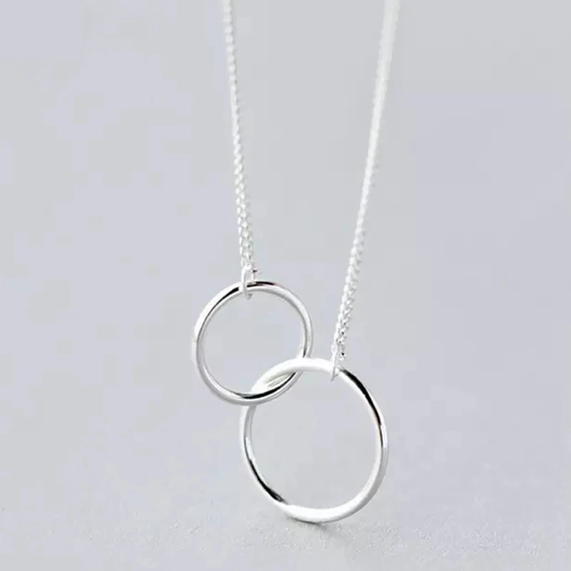 Double Circle Interlock Clavicle Short Necklace Silver Color Necklace For Women collares   S-N191