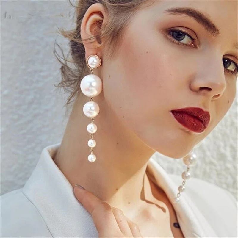 Simulated Pearl Long Clip on Earrings Without Piercing for Women Wedding Party Ear Clips Gift
