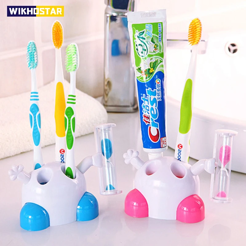 Creative Toothbrush Holder with 3 Minutes Countdown Hourglass Tooth Brush Storage Rack Base for Child Bathroom Accessories Set