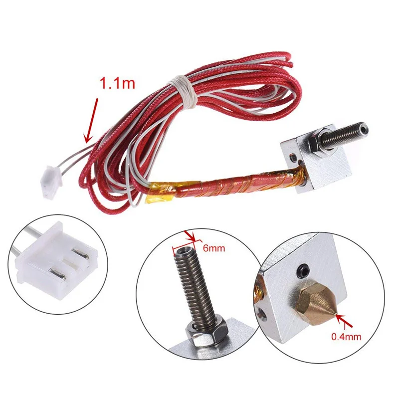 3D Printer Hot End 0.4Mm MK8 Messing Extruderspuitstuk 30Mm A8 Keel Tubing Heater Blok Ntc 3950 Thermistor 12V 40W Heater