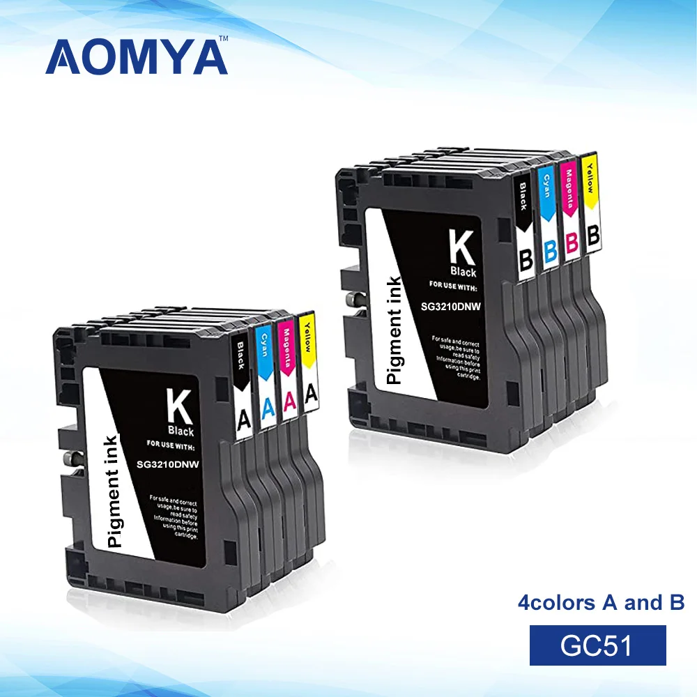 Aomya GC51 Compatible Ink Cartridge GC51 for RICOH SG3210DNW Printer With Chip and Pigment Ink 4color A and B