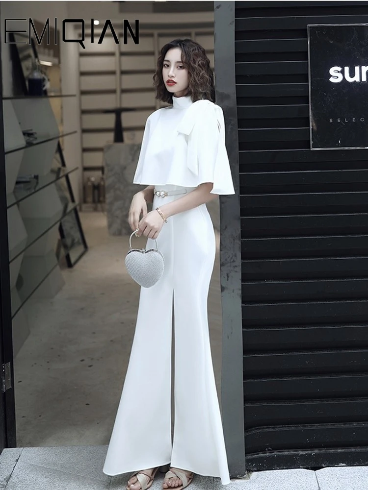 

V Neck High Slit Mermaid Evening Dress with Cape Robe De Soiree