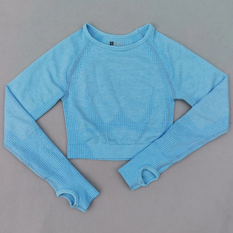 Seamless Yoga Crop Top For Women Long Sleeve Gym Workout Tops with Thumb Holes Sports Running Shirt Women Sportswear
