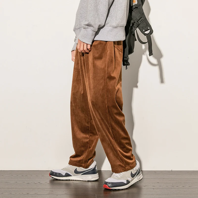 Casual Loose Straight Pants Slacks Elastic Waistband Pant Joggers Corduroy Trousers Men's Work Pants Wide Leg Trousers Man Baggy