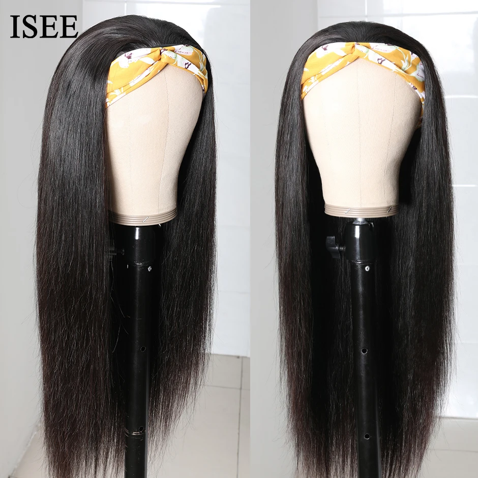 Straight Headband Wig Human Hair Wigs 180% Density Brazilian Straight Hair Wig ISEEHAIR Full Machine Made Wig For Black Women