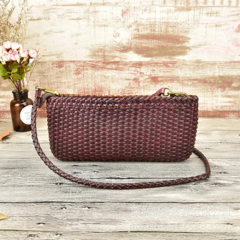 Leather woven handbags first layer cowhide clutch bag shoulder messenger small bag