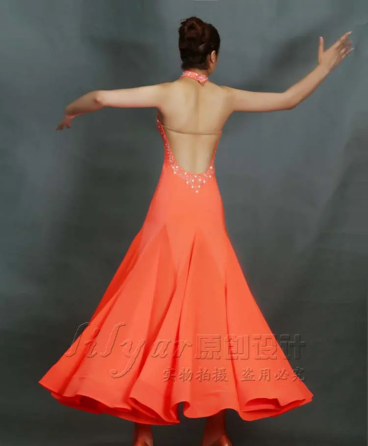 Ballroom Dance  Standard Skirt Competition  Costumes Performing Dress Customize New Arrival Adult Children Orange Slim