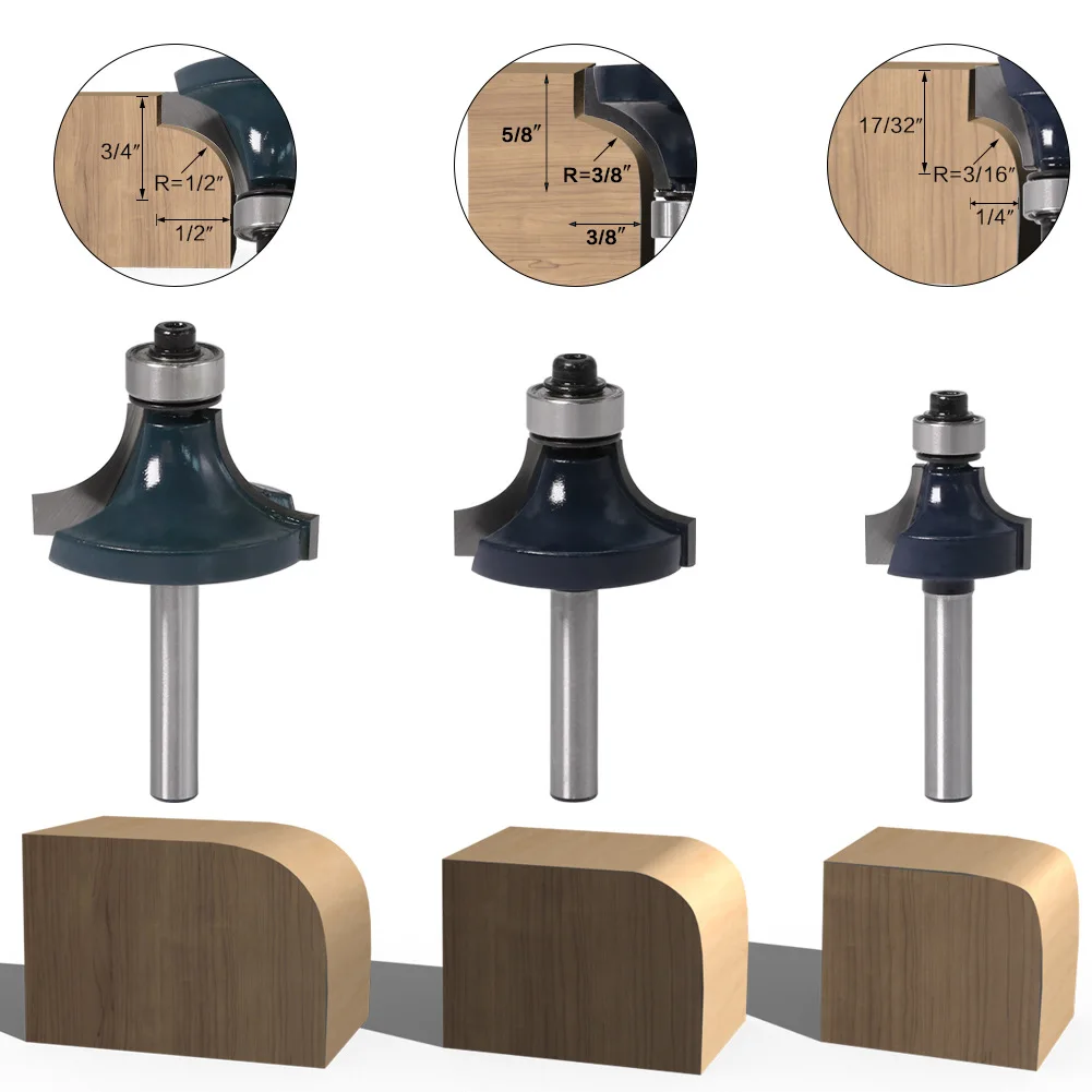 Fresa de haste 1/4 "1/4mm, escultura em madeira, canto redondo, broca de roteador com rolamento para trabalho em madeira, carboneto de tungstênio, 1 peça