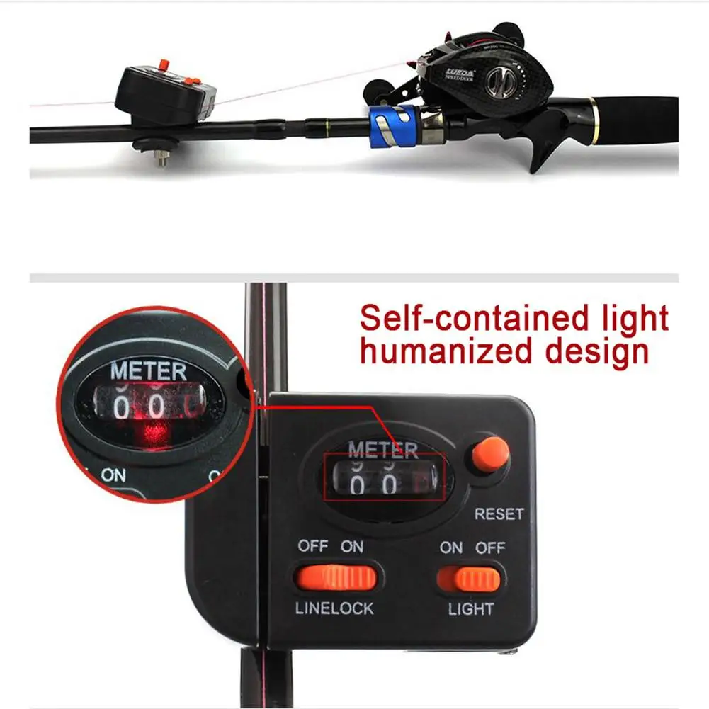 Fishing Line Length Counter 0-99.9M Digital Display Fishing Line Depth Finder Clip On Rod Length Gauge Counter Fishing Tackle