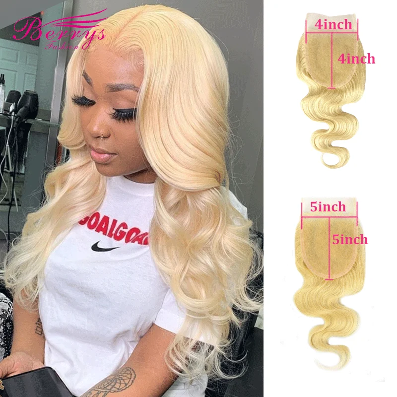 

Berrys Fashion 5x5 Body Wave Lace Closure 10 - 22Inch Blonde 613 Color Human Hair 4x4 Lace Closure Bleached Knots With Baby Hair