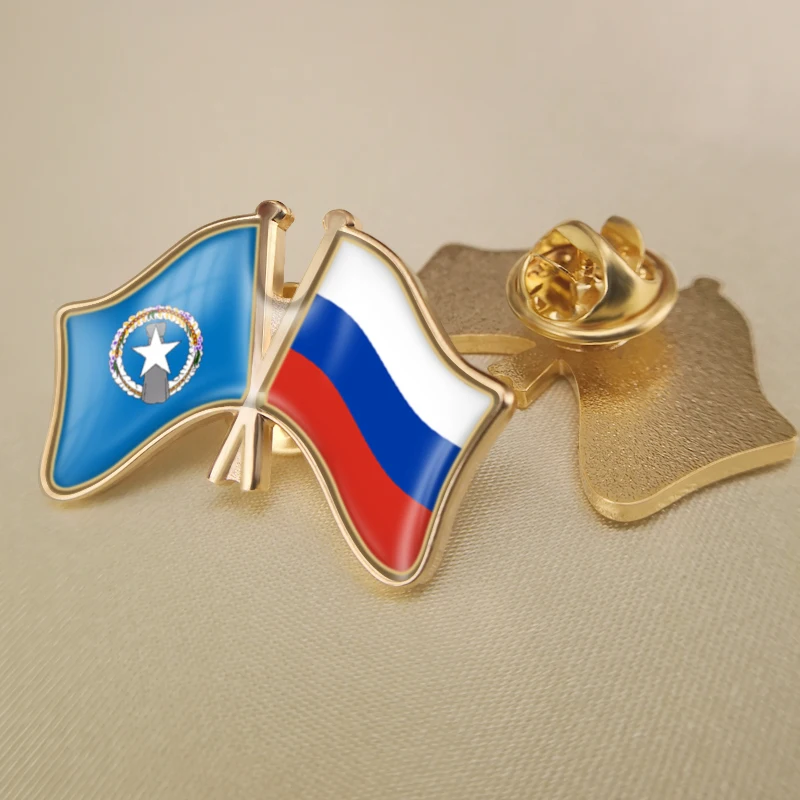 

Northern Mariana Islands and Russian Federation Crossed Double Friendship Flags Lapel Pins Brooch Badges