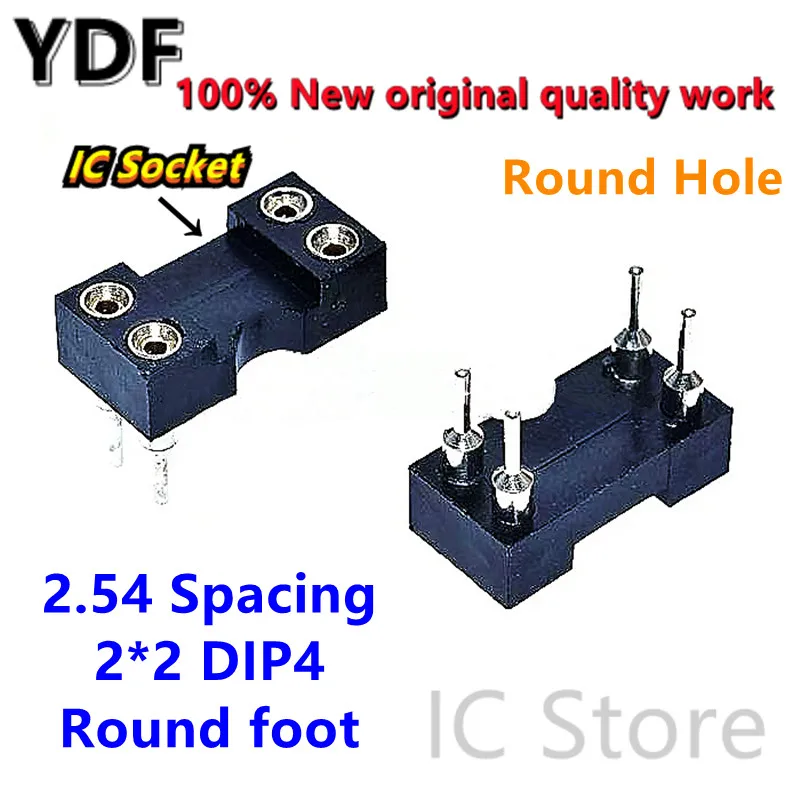 (10pcs) 100% New Round Hole 2.54 Spacing 4PIN 2*2 Pin  DIP4 Round foot IC Socket