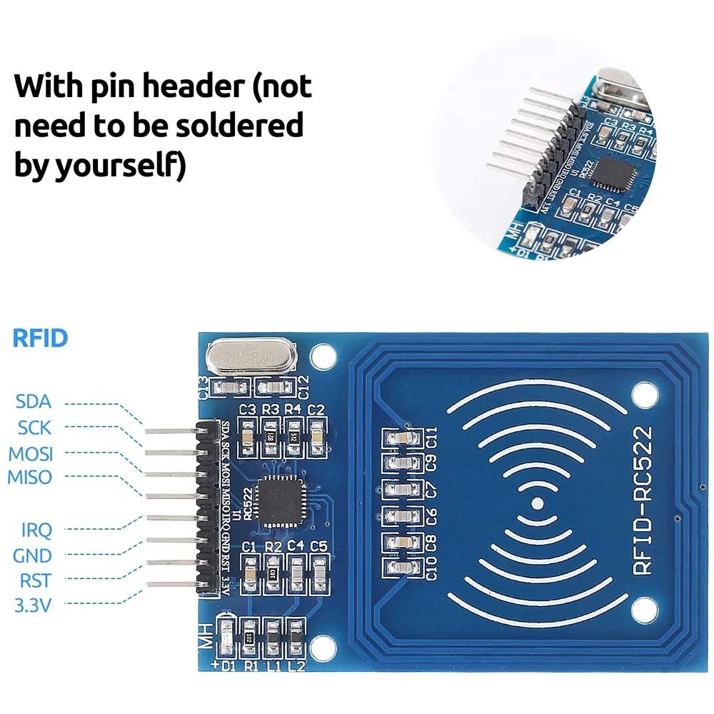 Mifare-Kit de tarjeta de inducción RFID MFRC-522 RC522 RF IC, módulo con tarjeta blanca S50 y llavero para Arduino Raspberry Pi