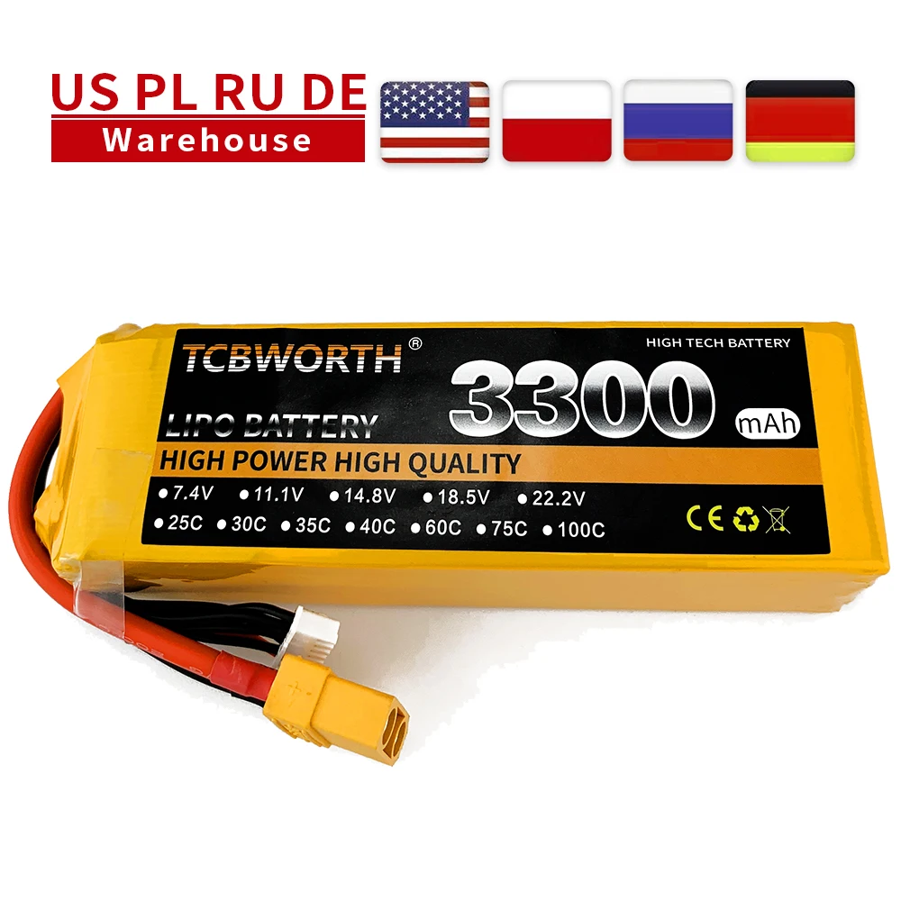 

2PCS RC Lipo Battery 3S 11.1V 3300mAh 60C RC LiPo Battery For RC Airplane Helicopter Quadrotor Drone Truck AKKU 3S Li-Po Battery