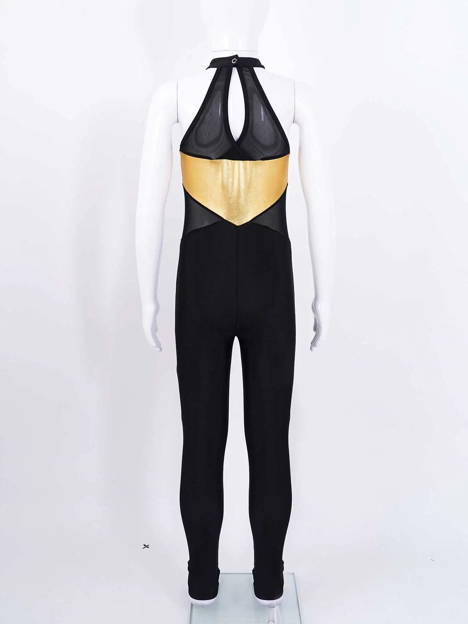 Roupa de balé elástica sem mangas para ginástica, balé com malha, fantasia de dança brilhante, gola halter, macacão esportivo, roupa de dança, macacão