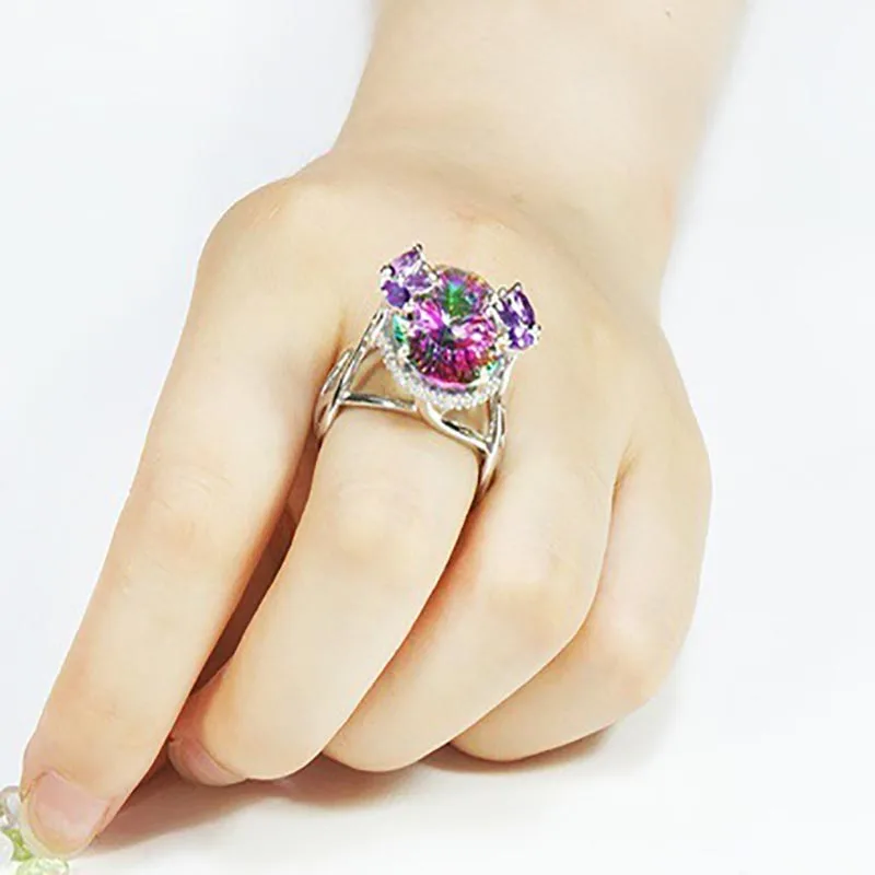 Cellacity 925 Sterling Silver Female ring Top Quality Rainbow Fire Mystic Topaz Gemstone Jewelry Wdding Party Gift  Wholesale