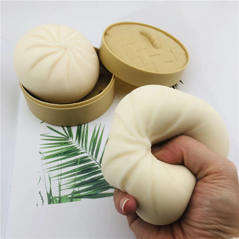 8.5cm Steamed Stuffed Bun with Simulation Steamer Soft Squishy Decompress Fidgets Anti Stress Relief Squeeze Toy for Adults Kids