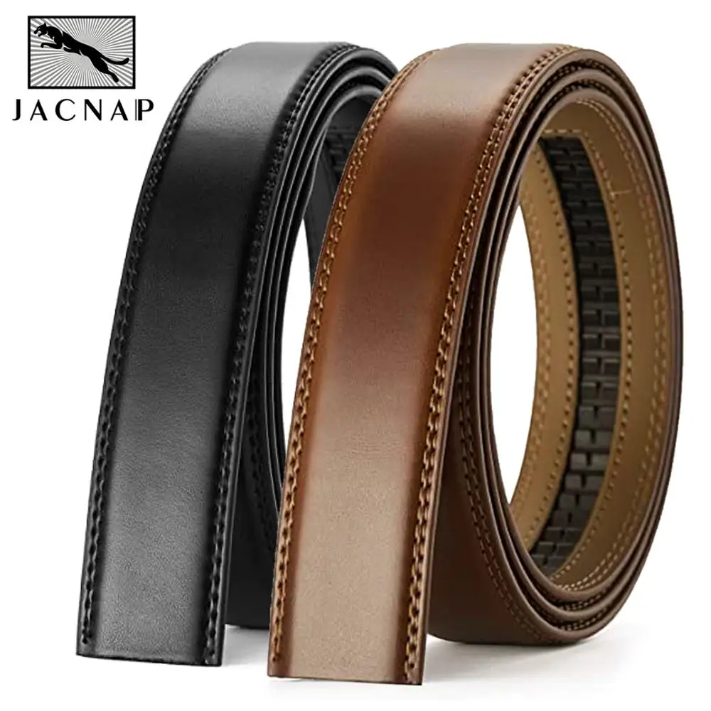 

JACNAIP Men Belt Genuine Leather Belts for Automatic Buckle Black Brown Men's Belts Without Buckle Cowskin