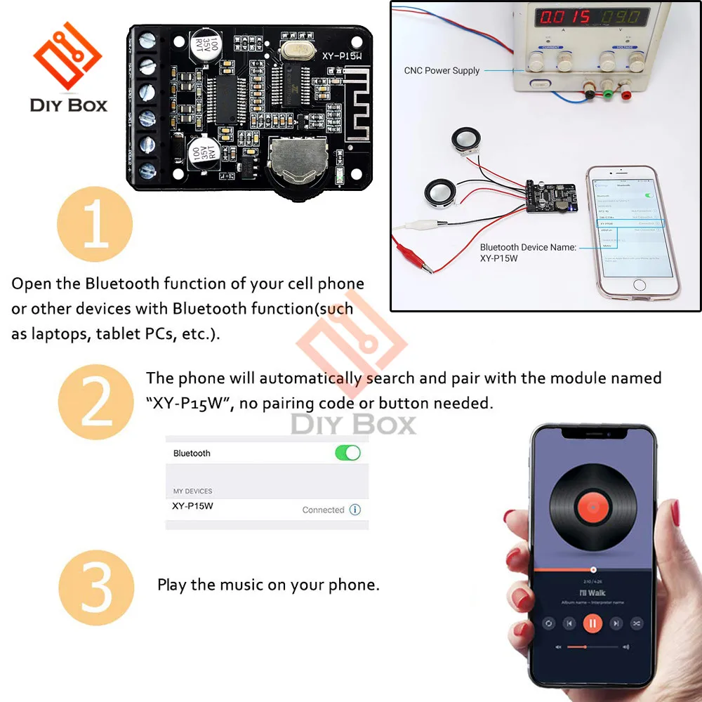 XY-P15W Bluetooth 5.0 Verstärkerplatine 10W/15W/20W DC 12V/24V Digitaler Audio-Leistungsverstärker mit Lautstärkeregelung – Detail 8