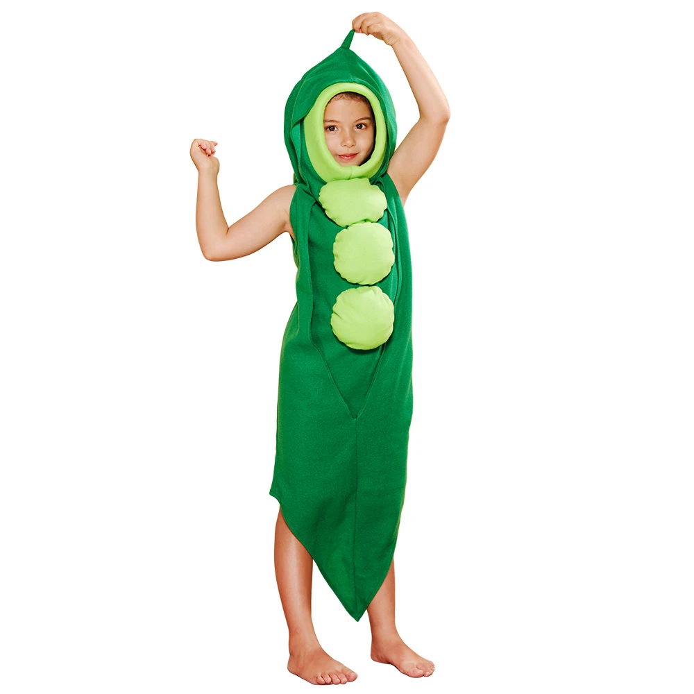 Disfraz de guisante Pod para niños y niñas, traje divertido de comida para Halloween, Cosplay, Carnaval, Pascua, Purim, vestido de lujo