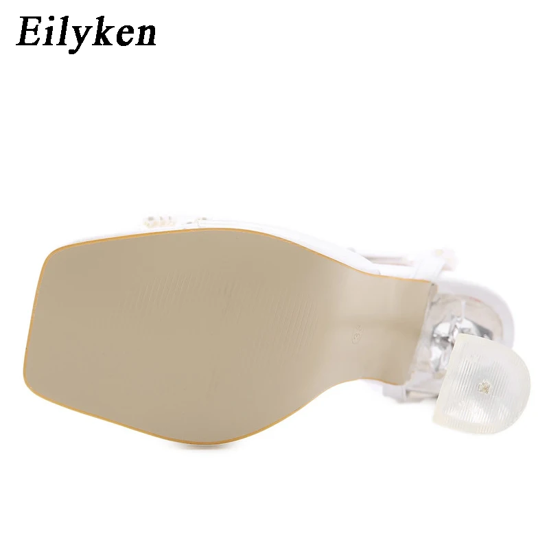 Eilyken New Women Sandals 2024 Summer Sexy Perspex Crystal High Heels Party Wedding Shoes Square Toe Pearls String Bowknot Pumps