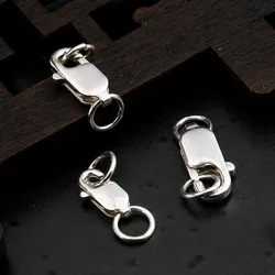 1pc 925 Sterling Silver Square Lobster Clasps With Ring Connectors 8/10/12MM Bracelet Necklace Spring Clasps DIY Jewelry Making