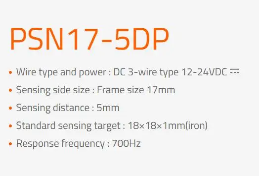 PSN17-5DP Switching sensor Sensor, Inductive Prox, 17mm Square, 5mm Sensing, PNP NO, 3 Wire, 10-30 VDC