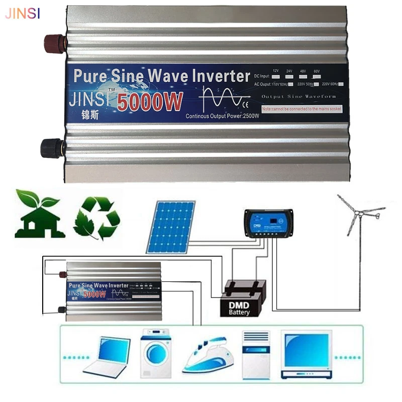 Imagem -06 - Inversor de Energia Solar de Onda Senoidal Pura Conversor de Carro Display Led Tensão dc 12v a 220v ac 12v 24v 48v 220v 5000w 6000w