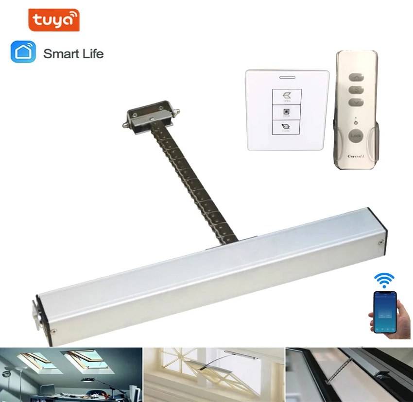 

24V 220V Tuya Automatic WIFI Window Actuator Opener With Remote Key 400N Single Chain Electric Greenhouse Home Automation