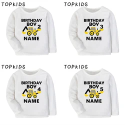 Excavator Car Funny Boys T shirt 1 2 3 4 5 6 7 8 9 Years Birthday Customize Name Kids Long Sleeve T-shirt Girls Clothes,LKP2485