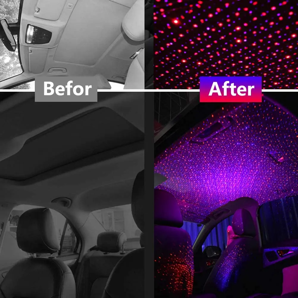 Super Bright Usb Led Laser Car Roof Star Night Light Car Interior Atmosphere Starry Ambient Projector Auto Home Decoration