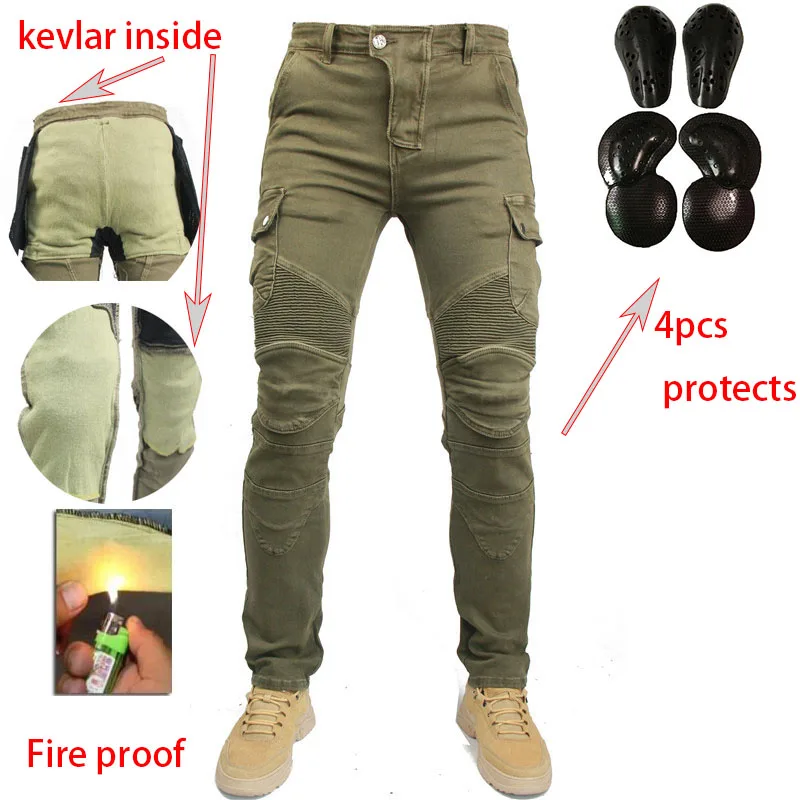 Motorcycle Riding Jeans Pants With Protective Gear Built-in Wear-resistant Fireproof Kevlar Protective Layer On Hips And Knees