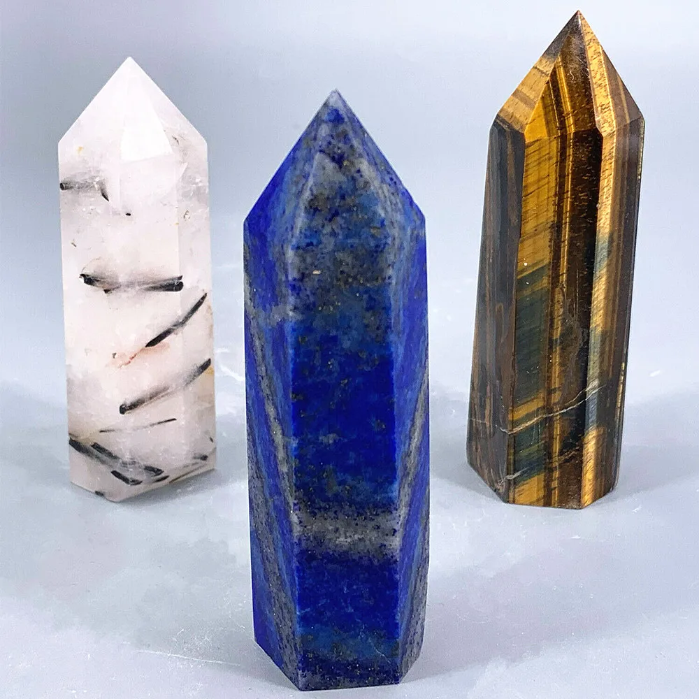 

Crystal Wand Natural Three kinds of Quartz obelisk Lapis Lazuli Point Black Tourmaline Tower Healing 3pcs