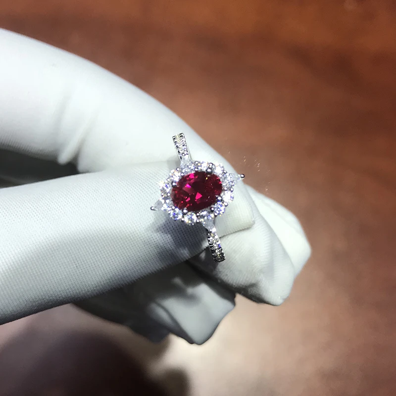 9K Gold ring Lab Created 1.5ct Ruby and Moissanite Diamond Ring With national certificate Ru-007