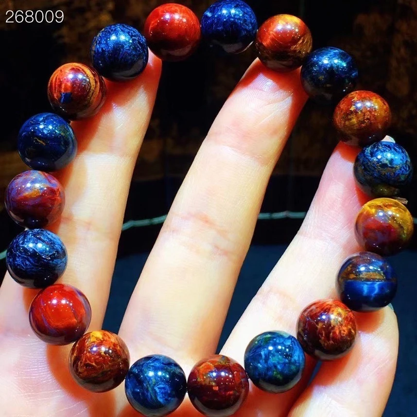 Natural Blue Red Pietersite Round Beads Bracelet Cat Eye 10.5mm Gemstone Stretch Colorful Pietersite Bangle Namibia AAAAAA