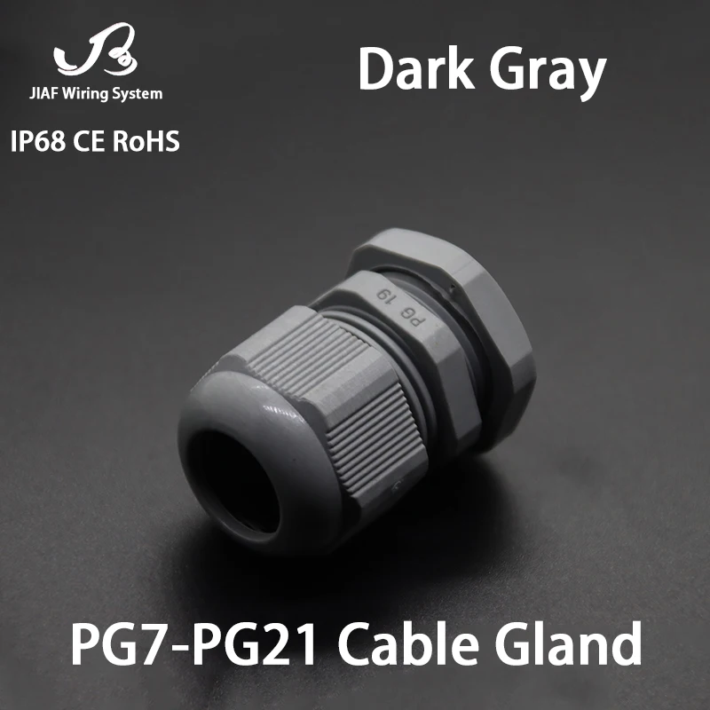 10pcs Waterproof Gray Cable Gland Nylon IP68 Plastic Black Seal Jiont Waterproof Box Outlet Locking Connector PG7 PG9 PG11 PG16