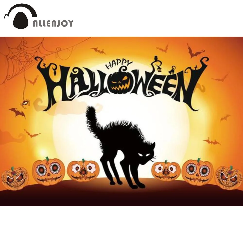 Allenjoy Happy Halloween Party Backdrop Night Dead Pumpkins Black Cat Trick or Treat Birthday Background Photocall Photophones