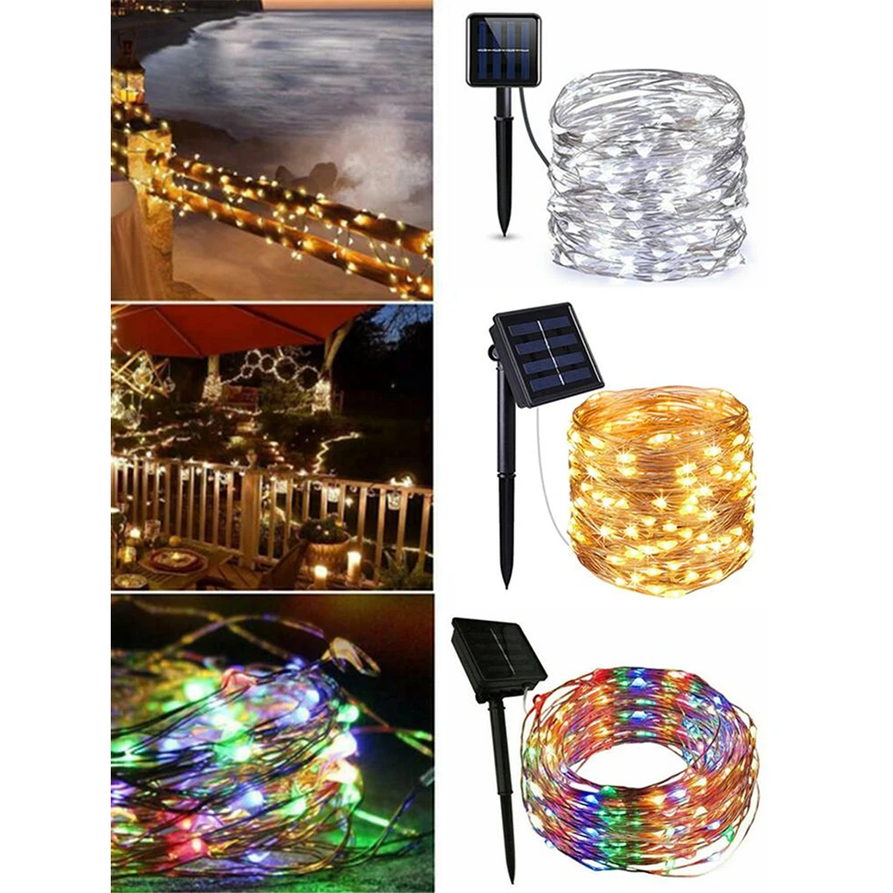 Corda solar luzes de fadas 12m 100led à prova dwaterproof água ao ar livre guirlanda lâmpada energia solar natal para decoração do jardim