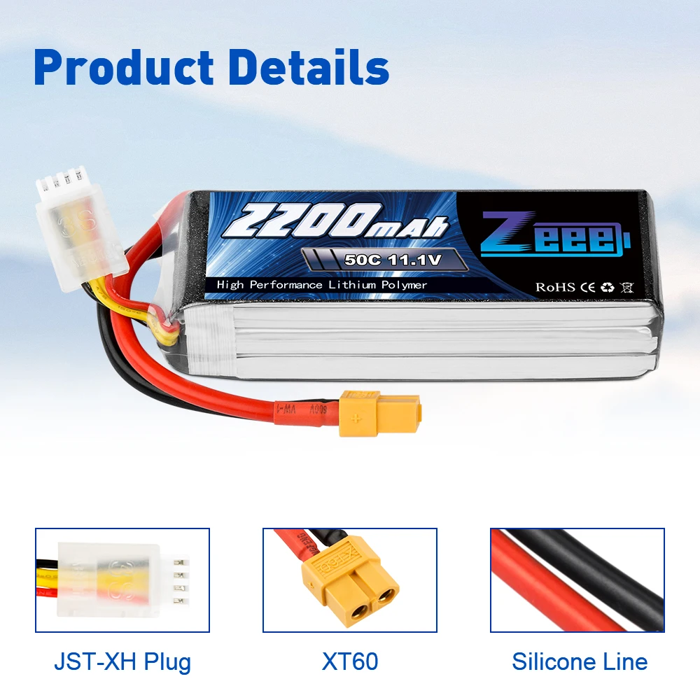 2Pcs Zeee 3S Lipo Battery 11.1V 50C 2200mAh Lipo Battery with  XT60 Plug For RC Quadcopter QAV250 Drone Boat Airplane RC Cars