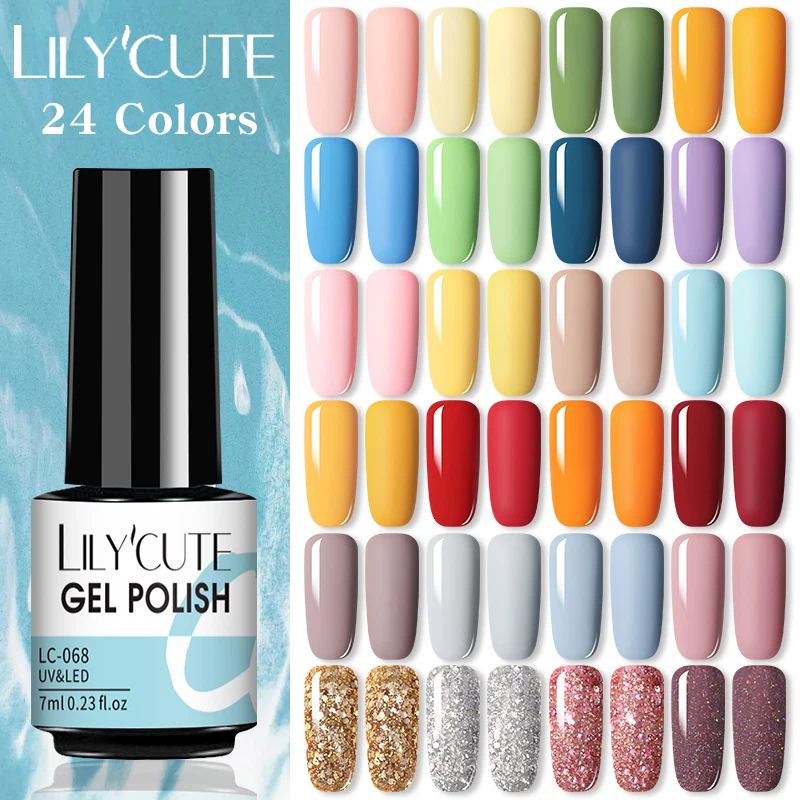 LILYCUTE 7ml Summer Color Series UV Gel Nail Polish Semi Permanent Colorful Nail Art Gel Varnish Base Top Coat Soak Off Gel