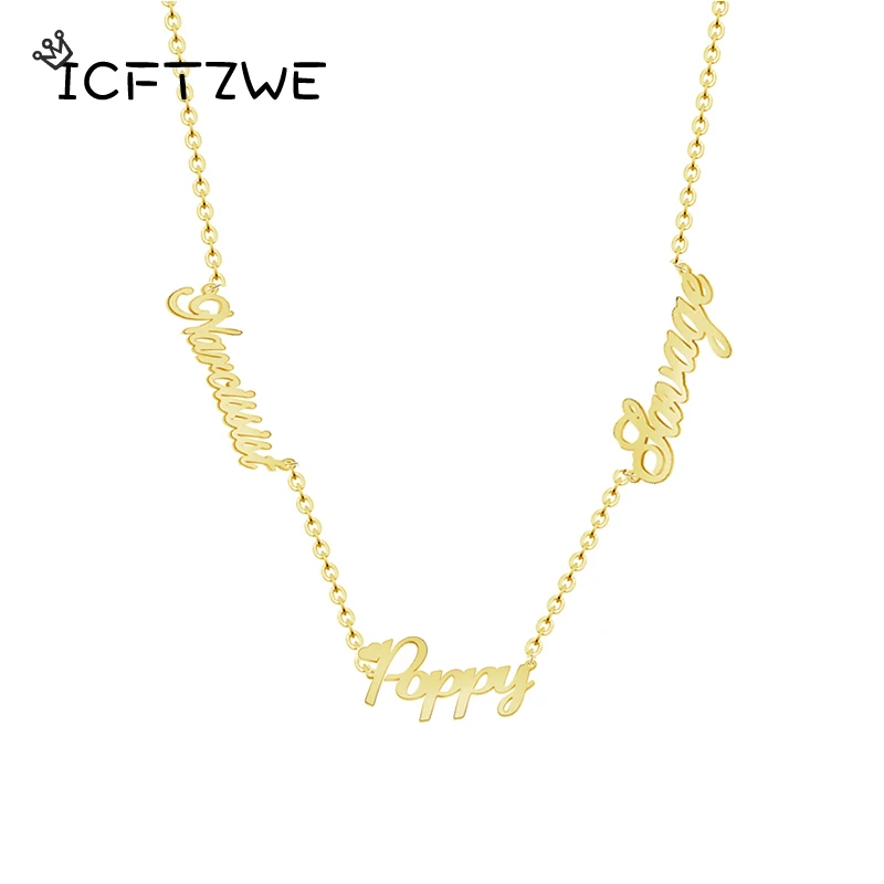 Custom Multiple Name Necklaces For Women Gold Plated Stainless Steel 2 3 4 5 Names Necklace Family Christmas Jewelry Gift