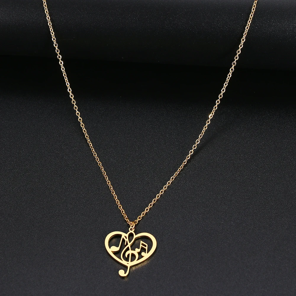 Stainless Steel Necklaces Love Music Notes Pendant Chain Collar Charm Fashion Necklace For Women Jewelry Wedding Party Gift 1pcs