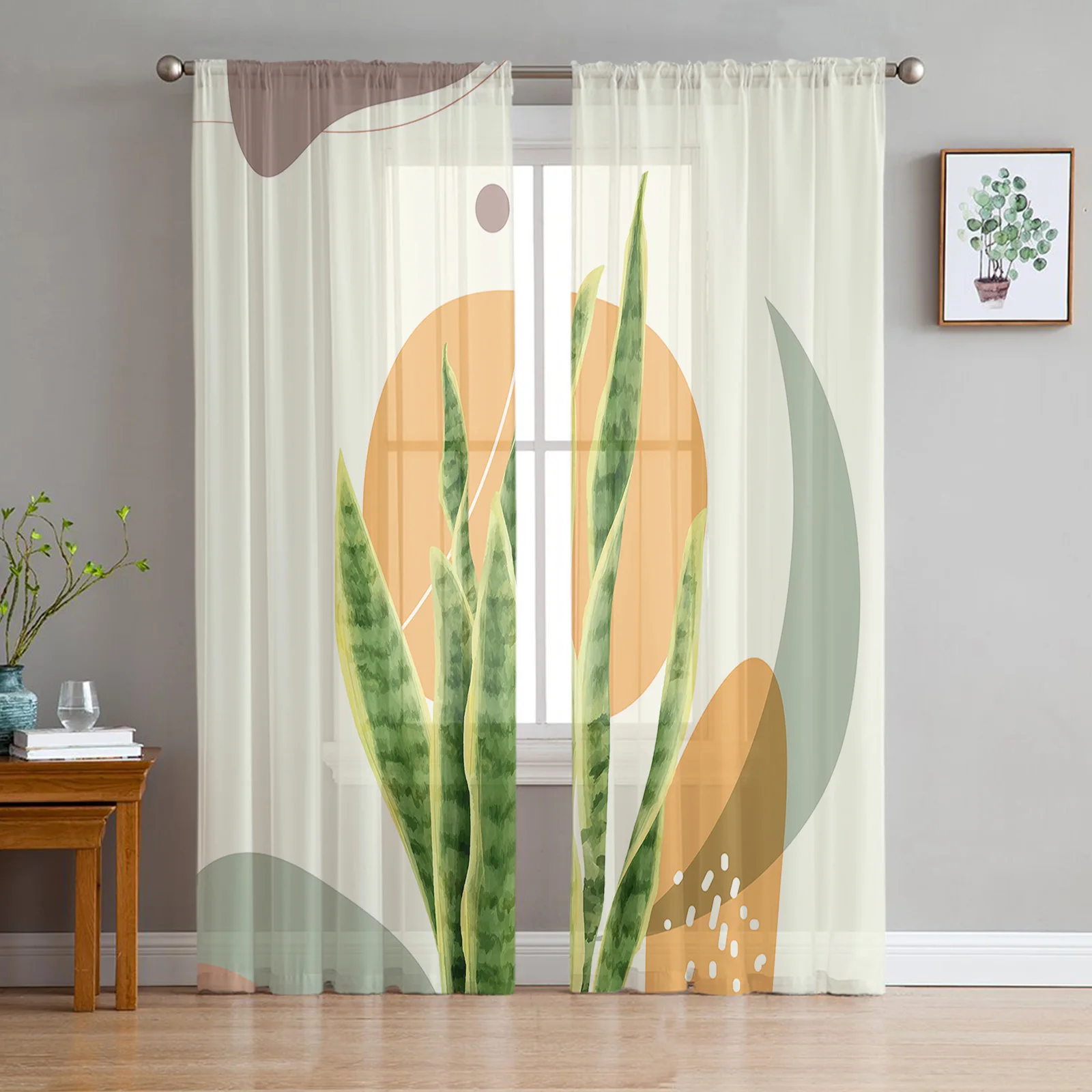 

Geometric Tropical Plant Leaves Tulle Curtain Voile Transparent Tulle for Bedroom Living Room Kitchen Sheer Window Curtains