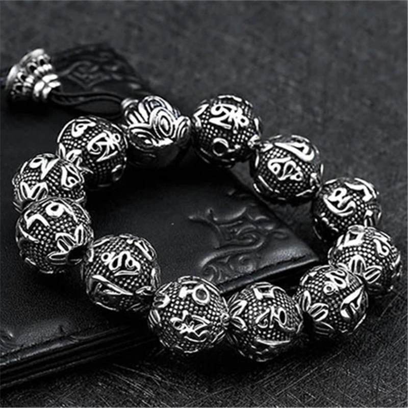 Six-character Mantra Bead Bracelet Men Stainless Steel Bracelets Prayer Tibetan Buddhism Yoga Bracelet For Women Healing Jewelry