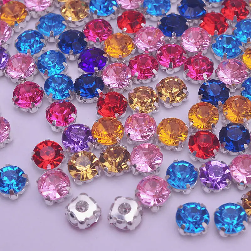 Colore Della Miscela di Cucito Acrilico Strass Argento Base di Artiglio Perline Strass Cucire su Capi di Abbigliamento Del Vestito Fai da Te