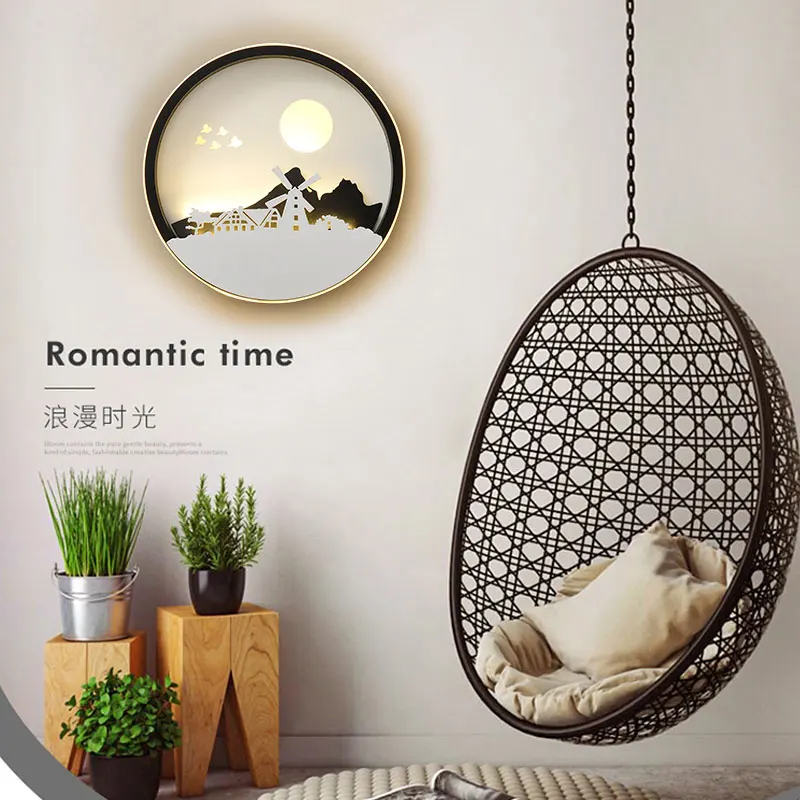 Hot selling led wall lamp indoor black and white wall lamp simple art mural indoor home decoration modern bedside wall lamp