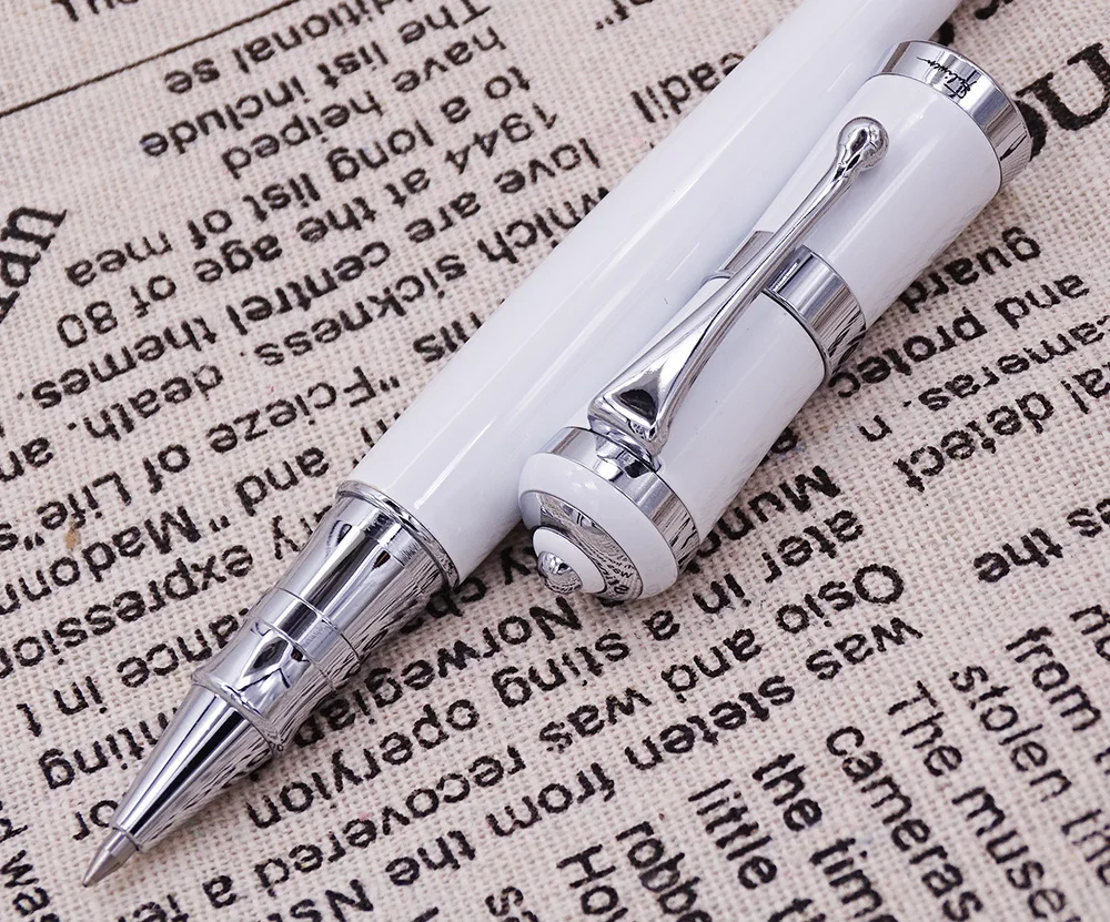 Fuliwen 2051 Metal Rollerball Pen, Fresh Fashion Style Fine Point 0.5mm Beautiful White for Office Home School, Men and Women
