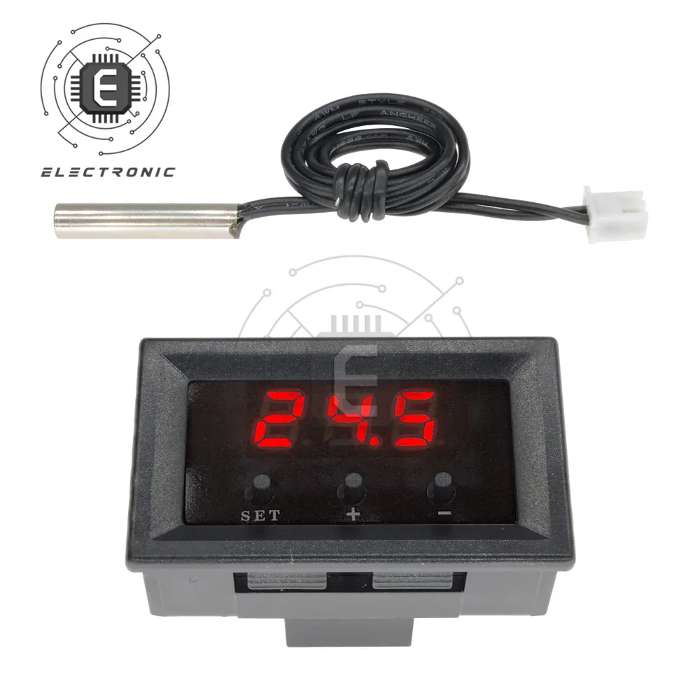 Controlador digital de temperatura lear w1209-50-110c dc 12v, termostato, controle de temperatura, placa com sensor de caixa