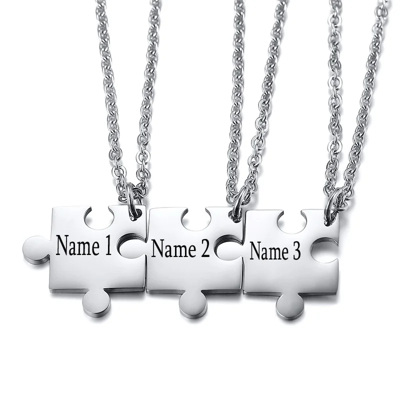 

Men Women Custom Name Puzzle Necklaces 2/3/4/5Pcs Stainless Steel Friendship BFF Jigsaw Choker Necklace For Lovers Family Gift