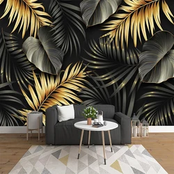 Custom Mural Wallpaper Nordic Hand-painted Tropical Plant Leaf Lines Wall Painting Living Room Bedroom Luxury Home Decor Fresco